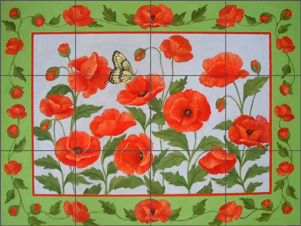 Red Poppies by Frances Poole Ceramic Tile Mural FPA043