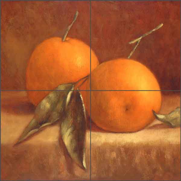 Two Tangerines by Frances Poole Ceramic Tile Mural - FPA016