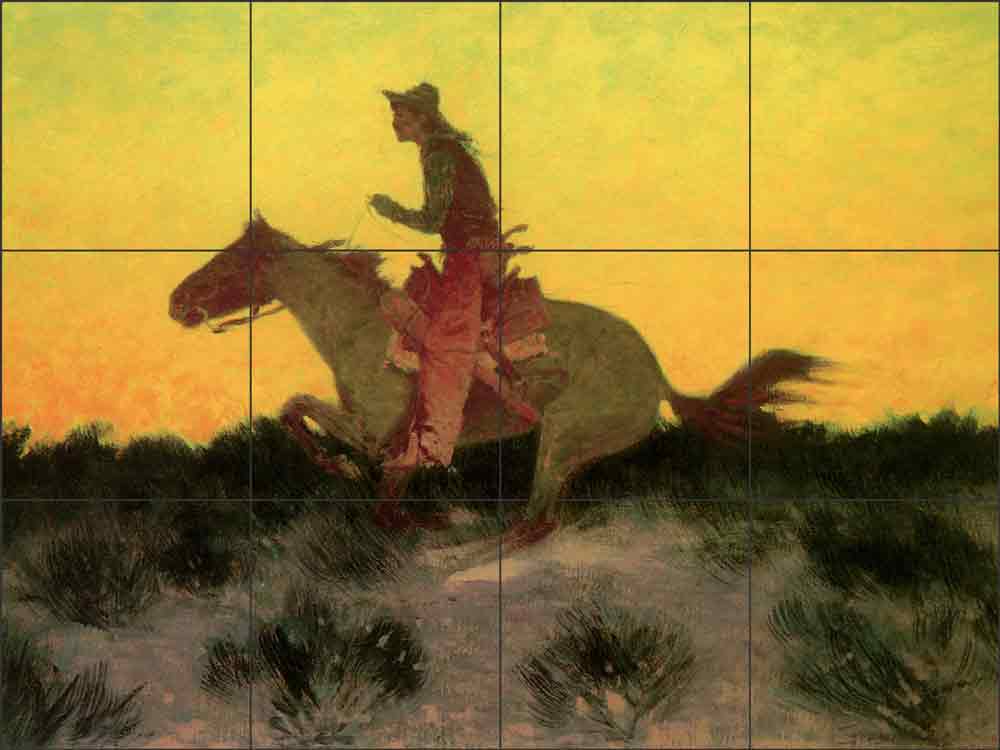 Against the Sunset by Frederic Remington Ceramic Tile Mural FR2005