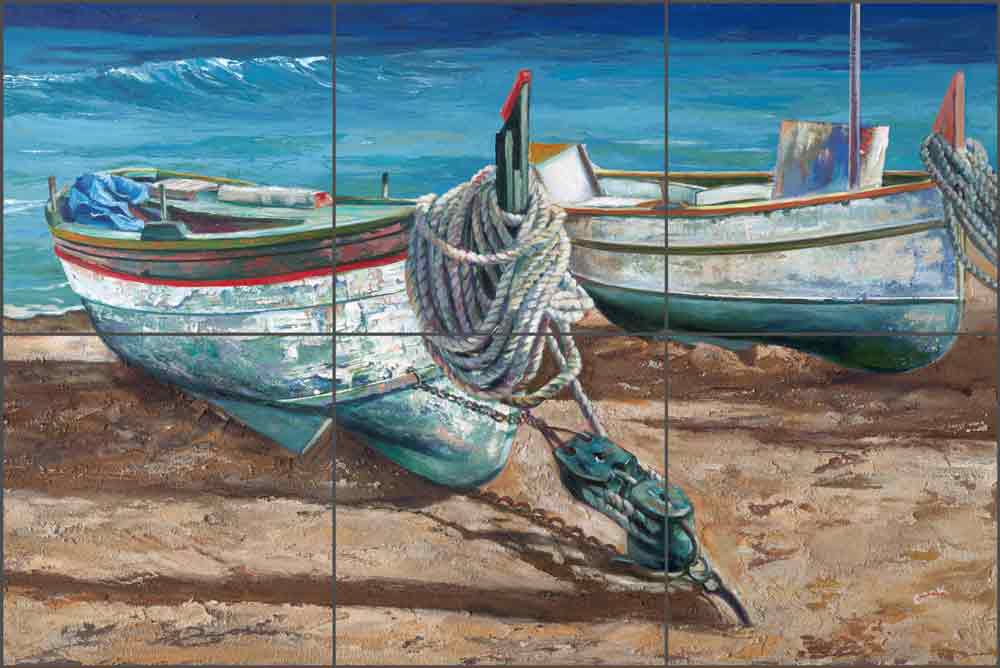 Fishing Day by Ginger Cook Ceramic Tile Mural GCS007