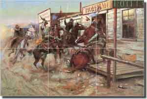 Russell Western Cowboy Ceramic Tile Mural 18" x 12" - GPAW094