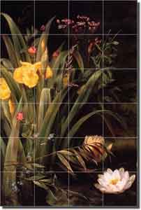 A Lily Pond by Hermania Neegaard -  Floral Ceramic Tile Mural 25.5" x 17"