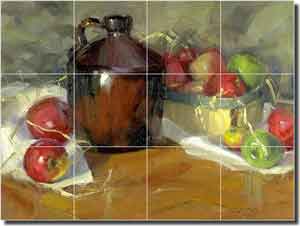 Crowe Apple Fruit Still Life Ceramic Tile Mural 17" x 12.75" - JAC005