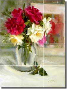 Crowe Rose Floral Ceramic Tile Mural 12.75" x 17" - JAC008