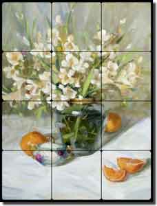 Crowe Floral Still Life Tumbled Marble Tile Mural 18" x 24" - JAC024