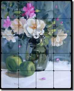 Crowe Roses Floral Tumbled Marble Tile Mural 16" x 20" - JAC027