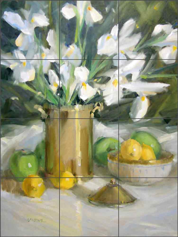 White Iris by Judy A Crowe Ceramic Tile Mural JAC073
