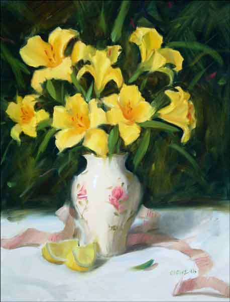 Day Lilies by Judy Crowe Ceramic Accent & Decor Tile - JAC078AT