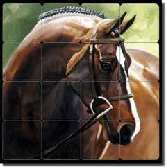 Crawford Bay Equine Horse Tumbled Marble Tile Mural 16" x 16" - JCA002
