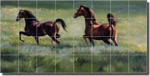 Crawford Horses Pasture Ceramic Tile Mural 34" x 17" - JCA016