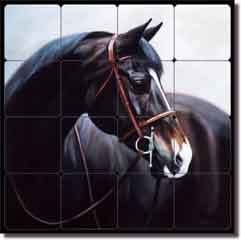 Crawford Horse Equine Tumbled Marble Mural 16" x 16" - JCA022