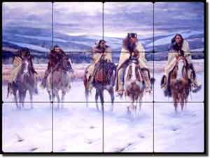 Winter's Journey by John Fawcett Tumbled Marble Tile Mural 16" x 12" - JFA003