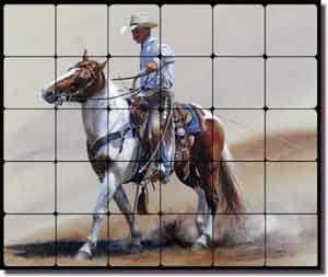Fawcett Western Cowboy Tumbled Marble Tile Mural 24" x 20" - JFA014