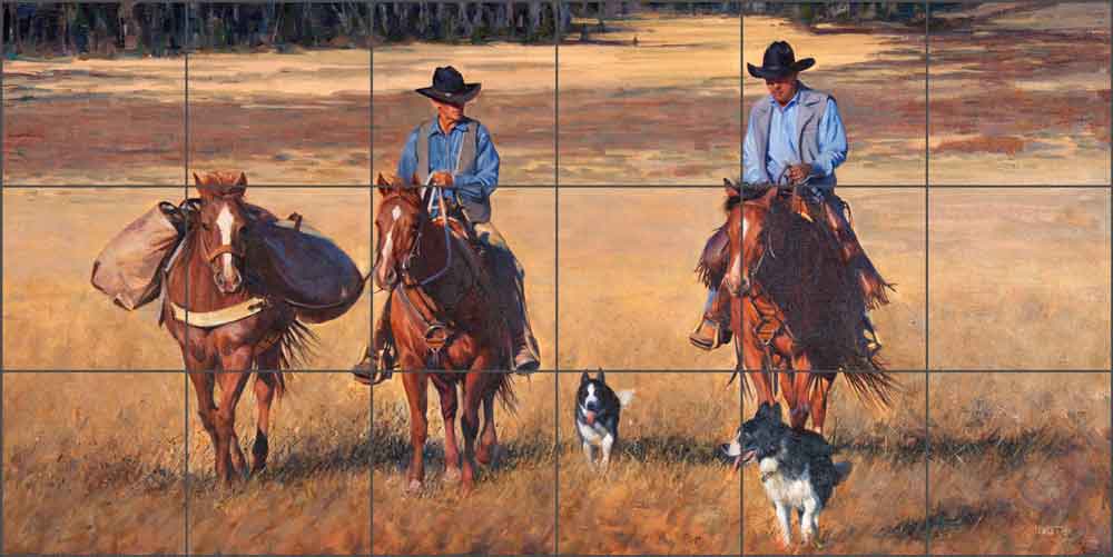Cowboy Chatter by John Fawcett Ceramic Tile Mural JFA021