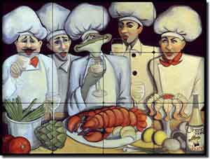 Bon Appetit by Jann Harrison - Chefs Tumbled Marble Tile Mural 16" x 12"