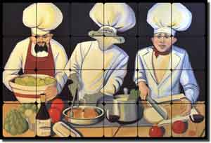 Culinary Magic by Jann Harrison - Chefs Tumbled Marble Tile Mural 24" x 16"