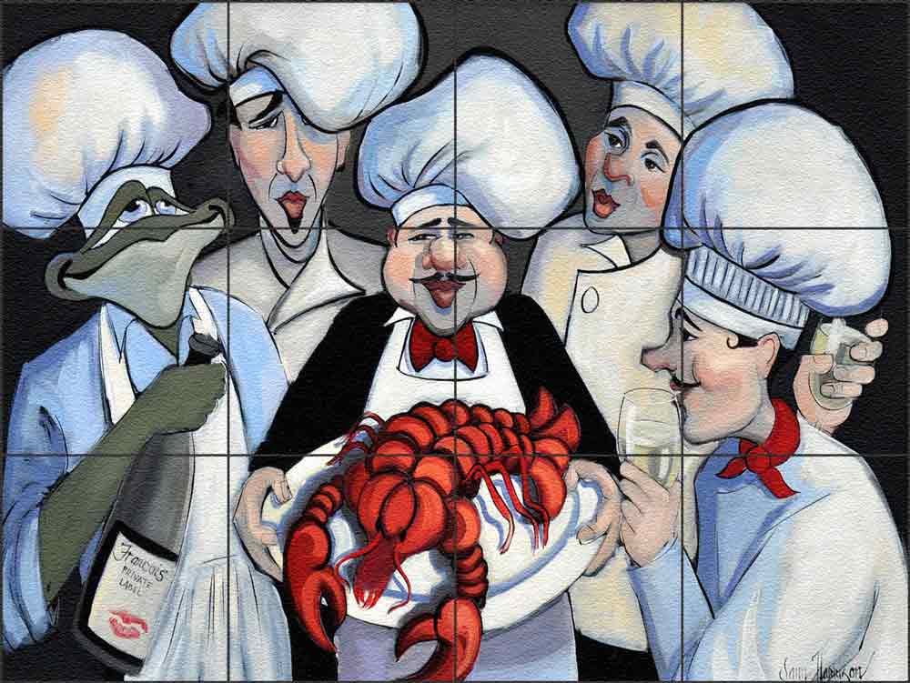 Harrison Chefs Lobster Art Glass Tile Mural 24" x 18" - JHA006