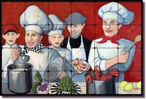 The Lobster Pot by Jann Harrison Tumbled Stone Tile Mural 24" x 16" - JHA020
