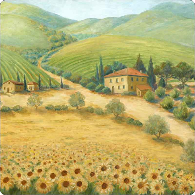 Morris Tuscan Sunflower Landscape Tumbled Marble Accent & Decor Tile JM015AT