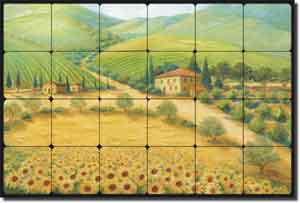 Morris Tuscan Sunflower Tumbled Marble Tile Mural 24" x 16" - JM015