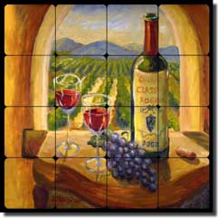 Morris Wine Vineyard Tumbled Marble Tile Mural 16" x 16" - JM021