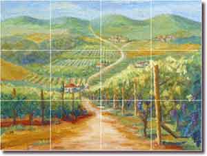 Tuscan Vineyard II by Joanne Morris - Landscape Glass Tile Mural 24" x 18"