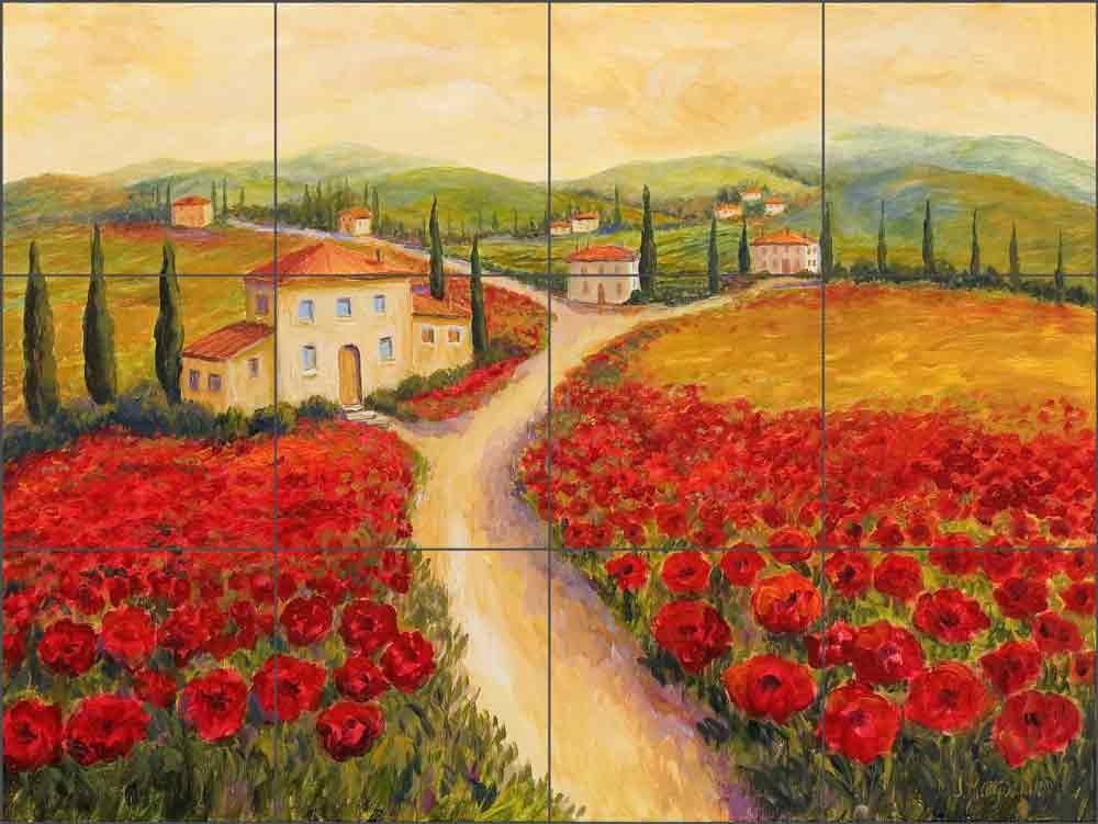 Tuscan Poppy Villa by Joanne Morris Margosian Ceramic Tile Mural JM070