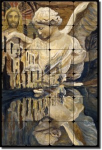The Angel by Joanne Margosian - Religious Tumbled Marble Tile Mural 24" x 16" Kitchen Shower Backspl