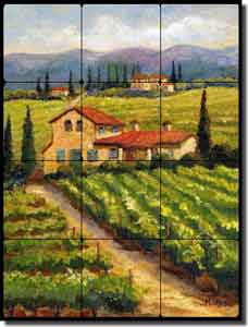 Morris Tuscan Vineyard Tumbled Marble Tile Mural 18" x 24" - JM090