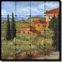 Morris Tuscan Villa Tuscan Landscape Tumbled Marble Tile Mural 16" x 16" - JM097