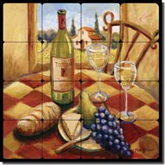 Morris Tuscan Wine Tumbled Marble Tile Mural 16" x 16" - JM105