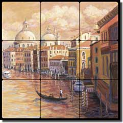 Morris Venice Canal Ferry Tumbled Marble Tile Mural 12" x 12" - JM109
