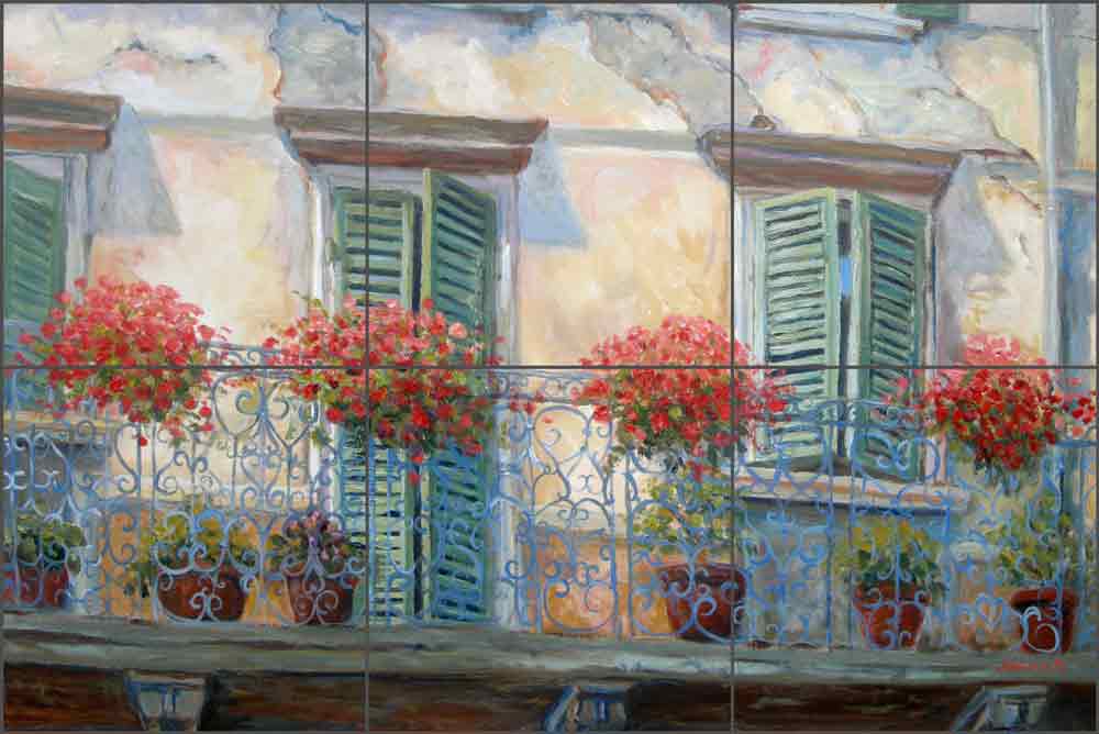 Venice Floral Balcony by Joanne Morris Margosian Ceramic Tile Mural JM116