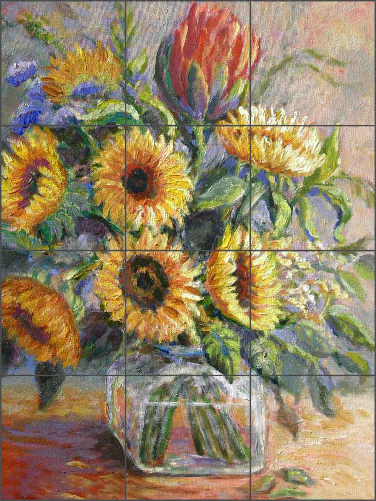 Summer Sunflowers by Joanne Morris Margosian Ceramic Tile Mural - JM118CS