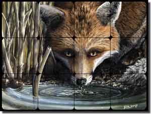 Sparks Fox Animal Tumbled Marble Mural 16" x 12" - JSA005