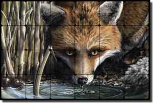 Sparks Fox Animal Tumbled Marble Mural 24" x 16" - JSA005