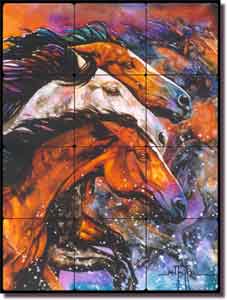 Taylor Horse Equine Art Tumbled Marble Tile Mural 12" x 16" - JTA008