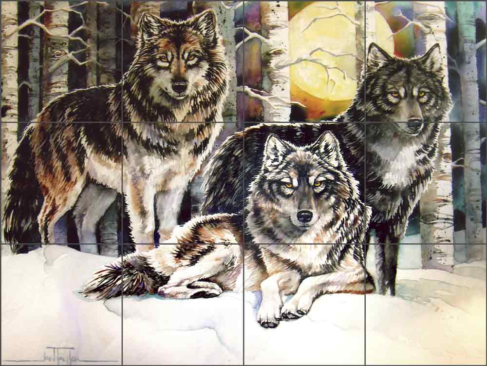 3 Wolves by Jan Taylor Ceramic Tile Mural - JTA015