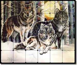 Taylor Wolves Wolf Animal Tumbled Marble Mural 24" x 20" - JTA015