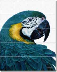 White Macaw Bird Glass Tile Mural 24" x 30" - JWA011