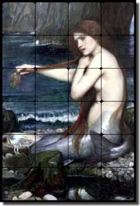 Waterhouse Old World Mermaid Tumbled Marble Tile Mural 24" x 36" - JWW002