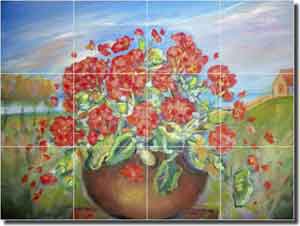 Lee Geranium Floral Ceramic Tile Mural 17" x 12.75" - KLA007