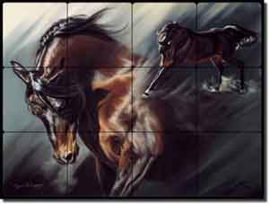 McElroy Horse Equine Tumbled Marble Mural 24" x 18" - KMA015