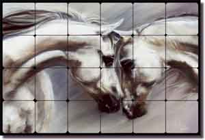 McElroy Arabian Horse Equine Tumbled Marble Tile Mural 24" x 16" - KMA026