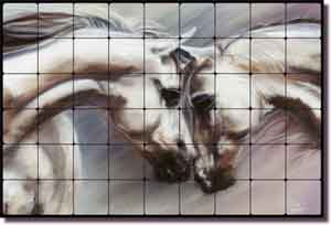 McElroy Arabian Horse Equine Tumbled Marble Tile Mural 36" x 24" - 4" - KMA026