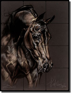 McElroy Horse Equine Tumbled Marble Tile Mural 12" x 16" - KMA040