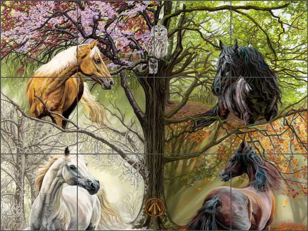 Horses of the Four Seasons by Kim McElroy Ceramic Tile Mural - KMA075