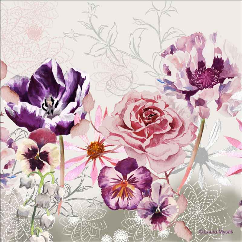 Pastel Wildflowers by Laura Mysak Ceramic Accent & Decor Tile - LM2-011AT