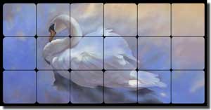 Macon Swan Bird Tumbled Marble Mural 24" x 12" - OB-LMA001