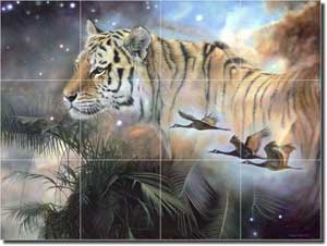 Macon Tiger Animal Glass Tile Mural 24" x 18" - OB-LMA002
